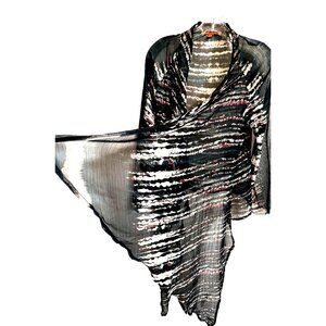 Anama Asymmetrical Sheer Open Front Boho Topper Cardigan Size M  Abstact Print